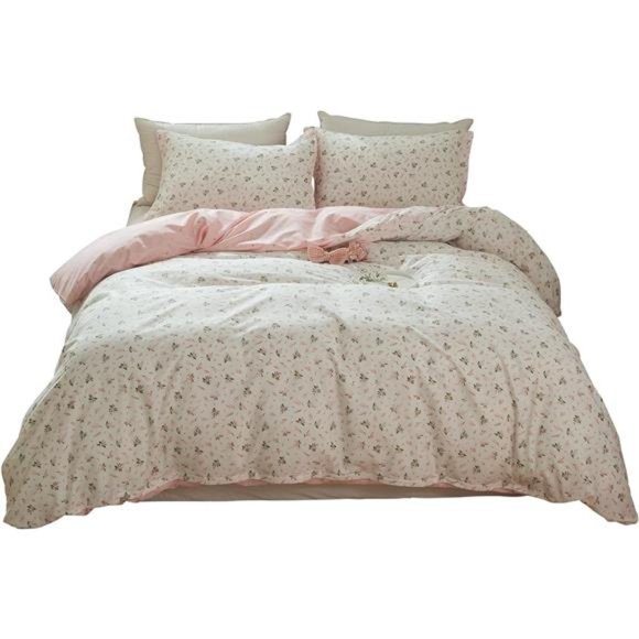 Girl Duvet Cover Twin Pink White Flower Print Bedding Sets Floral
